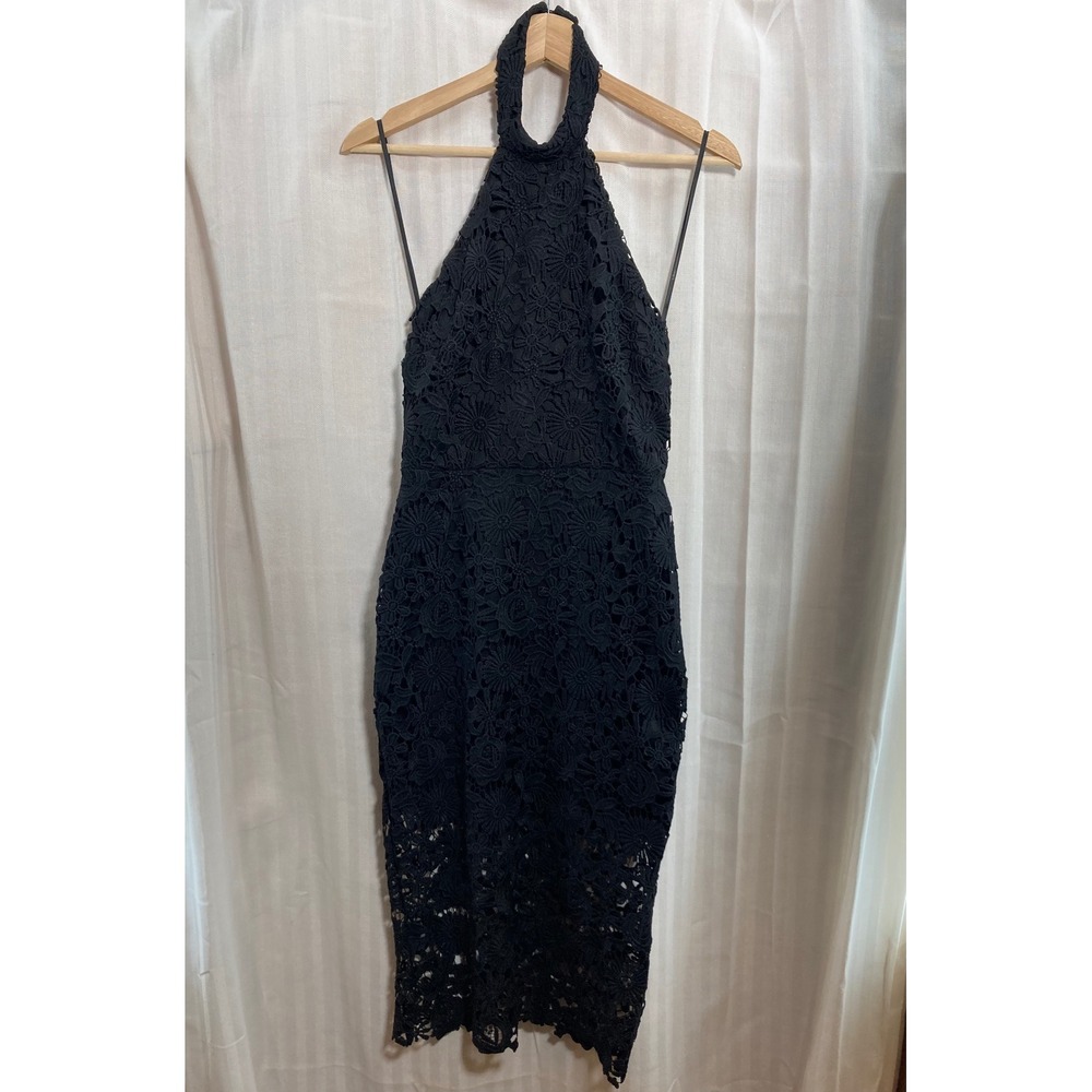 Romantic Lacecore Lulus Black Lace Halter Midi Dress S Classic Cocktail NWOT
